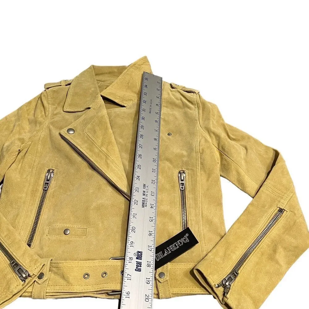 Blank‎ NYC Jacket WMNS S Yellow Suede Leather Moto Bright Colorful Statement Zip